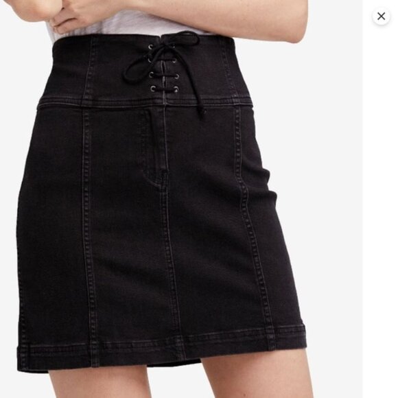 Free People Dresses & Skirts - Free People Modern Femme Black Stretch Denim Corset Skirt - 6